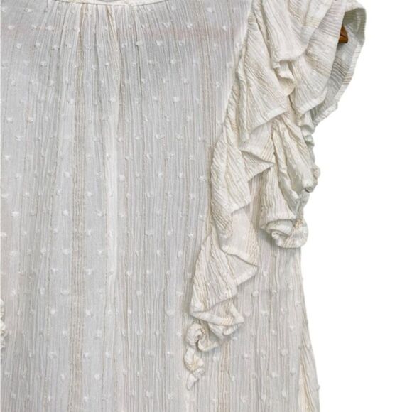 Entro Gold Glitter Threaded Ruffle Sleeve Lightweight Short Sleeve Blouse Small - Picture 8 of 10